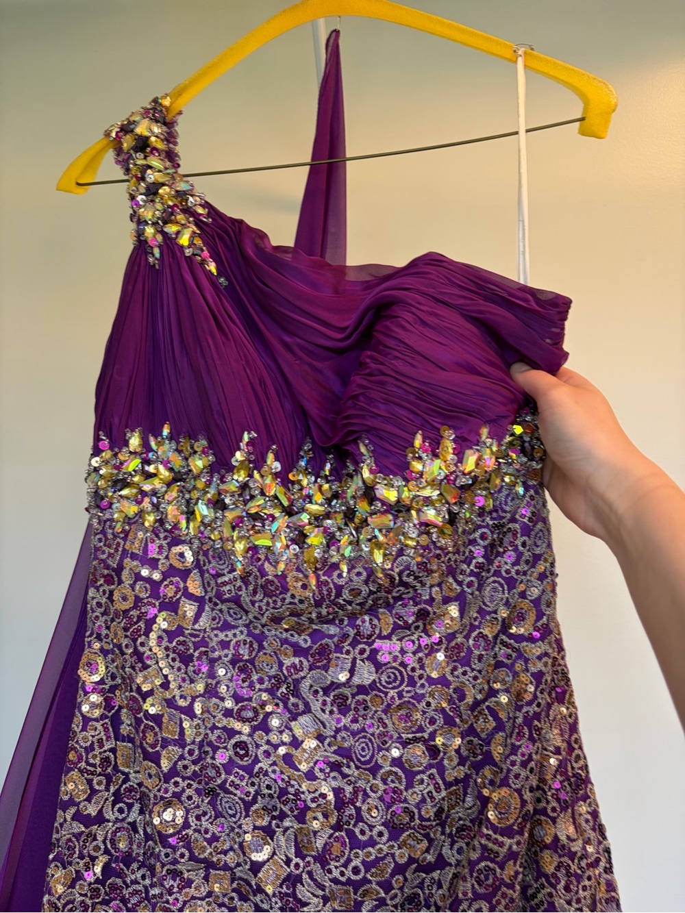 Mac Duggal One-Shoulder Purple and Gold Sequin Cocktail Dress - Picture 2 of 8